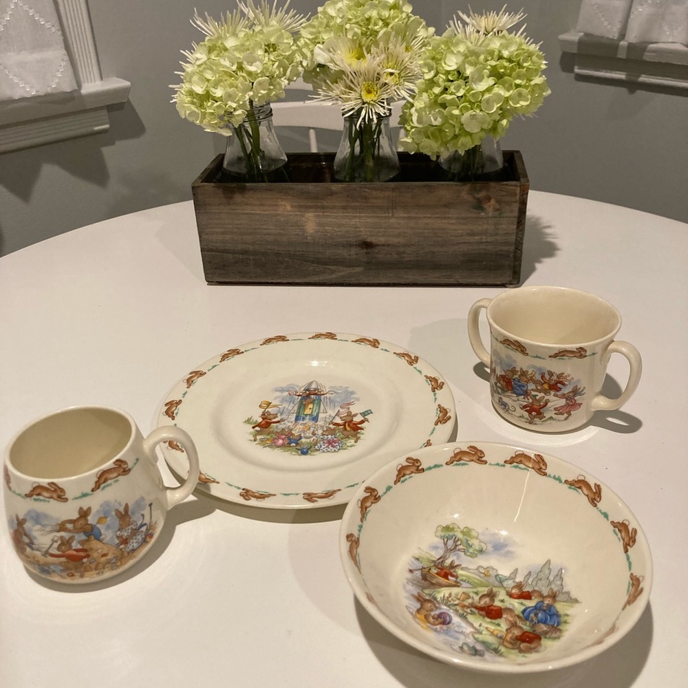 4 piece Vintage Bunnykins English Fine Bone China by Royal Doulton
